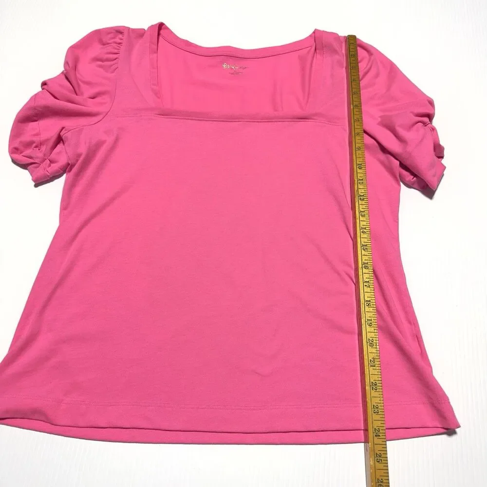Lilly Pulitzer Jessie Top Womens Size XL Pink Square Neck Short Sleeve - Picture 7 of 7